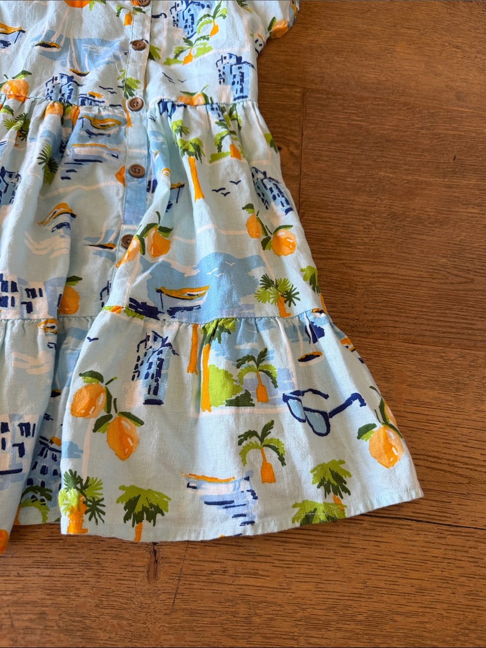 Gymboree Light Blue Tropical Button-Front Sundress linen size 6 - Picture 2 of 5
